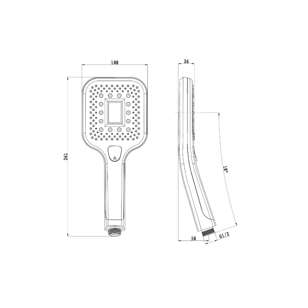 Душевая лейка Olive'S D172LED хром, светодиодная, квадратная, с дисплеем, 3 режима, 108х261 мм, ABS пластик