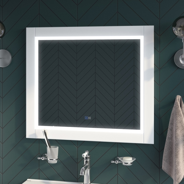 Зеркало IDDIS Oxford, 80х70х40 см, с LED/ЛЕД-подсветкой, прямоугольное,  с антизапотеванием, выключатель сенсорный, для ванны, навесное/подвесное/настенное