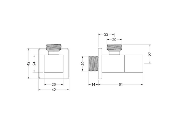 Вентиль угловой Aquatek AQ2453CR монтаж скрытый/на стену, 1/2", латунь, цвет хром, переходник для подвода воды, керамический, квадратный 