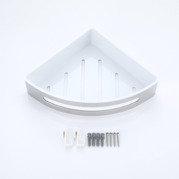 Полка Raglo R340.01 угловая, 205х205 мм настенная/подвесная, нержавеющая сталь/ABS-пластик, для ванных принадлежностей, в ванную/туалет/душевую кабину, цвет хром