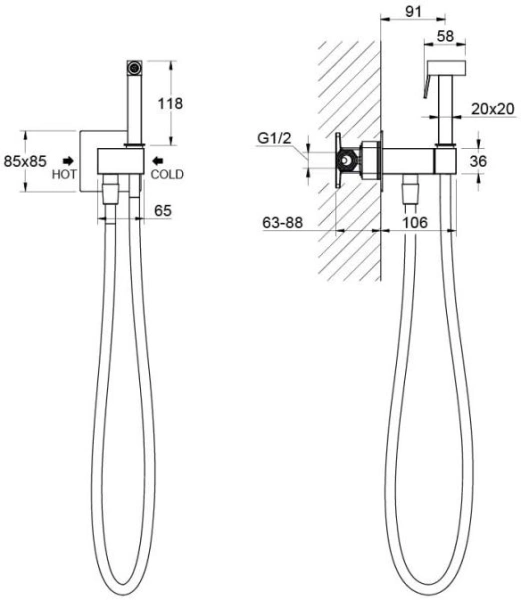 Смеситель с гигиеническим душем Aquatek Лира встраиваемый, однорычажный, керамический, без излива, с гибким шлангом/лейкой, латунь, цвет хром