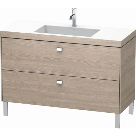 Тумба c раковиной Duravit Brioso, 120х48х61,3 см, подвесная, 2 выдвижных ящика, ДСП, цвет: сосна серебристая/хром /Vero Air, мебельная, прямоугольная, цвет белый, фарфоровая, 1 отверстие под смеситель, без перелива