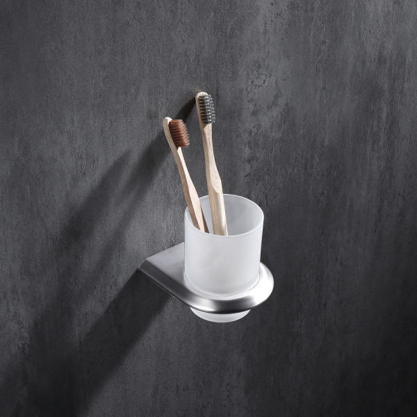 Стакан ABBER Nord для зубных щеток, с держателем, настенный, нержавеющая сталь/стекло, в ванную, цвет стекло матовое/сатин AA1556SP