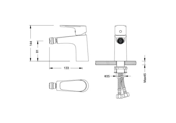 Смеситель для биде Aquatek Бетта однорычажный, керамический картридж, поворотный излив, длина 133 мм, латунь, цвет оружейная сталь, без шланга/лейки