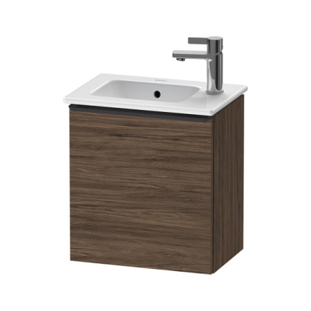Тумба под раковину Duravit D-Neo, 41х27,4х44 см, подвесная, с распашной дверцей, ДСП, цвет: орех темный, шкафчик навесной, прямоугольная, левая, в ванную комнату
