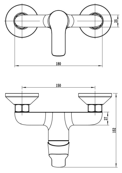 Смеситель для душа Voda Reef однорычажный, настенный, латунь, без излива, лейка/шланг/держатель, керамический, цвет хром