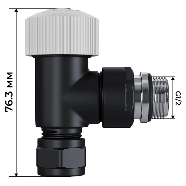 Набор термостатический Royal Thermo Design Pro DN15 1/2" ВР-НР угловой, цвет черный, для радиатора отопления, термостатический и запорный клапан, вентиль RATVXU11215BL (Роял Термо)