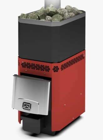 Печь Русь-12 Л ТЕПЛОДАР 12м³, напольная, пристенная, цвет красный, с открытой каменкой, с выносной топкой из предбанника, вертикальная, финская, масса камней 50 кг, на дровах,