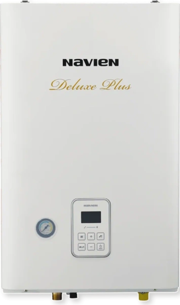 Котел газовый Navien DELUXE PLUS-30k, 30 кВт  (300 кв.м), 220В, двухконтурный (2х), настенный, традиционные, конвекционный, с закрытой камерой сгорания (дисплей, комнатный термостат, пульт ДУ)