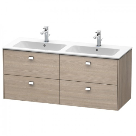Тумба под раковину Duravit Brioso, 129х47,9x55,3 см, подвесная, 4 выдвижных ящика, ДСП, цвет: сосна серебристая/хром, шкафчик навесной, механизм доводчика, прямоугольная, правая/левая, в ванную комнату
