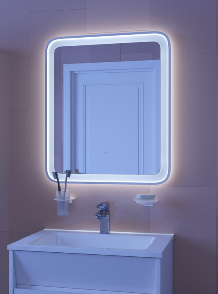 Зеркало IDDIS Esper, 60х70х30 см, с LED/ЛЕД-подсветкой, прямоугольное, без антизапотевания, диммер, выключатель бесконтактный, для ванны, навесное/подвесное/настенное