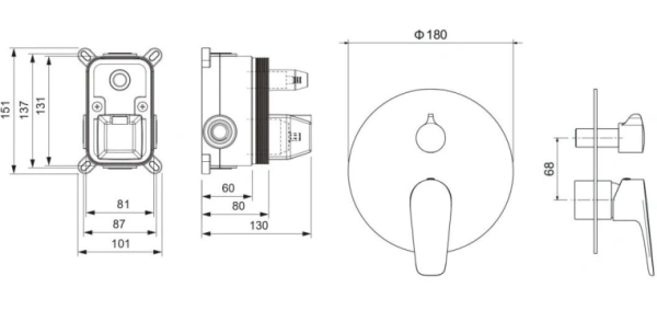 Смеситель для ванны/душа Aquatek Бетта настенный, однорычажный, встраиваемый, 2 режима, без излива, латунь, цвет матовый черный Смеситель для ванны/душа Aquatek Бетта настенный, однорычажный, встраиваемый, 2 режима, без излива, латунь, цвет матовый черный