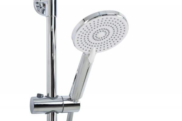 Душевая система Cezares Lux высота 1535 мм, цвет хром, комплект: однорычажный смеситель/излив/тропический душ (с верхней лейкой)/стойка/лейка/шланг, наружного монтажа