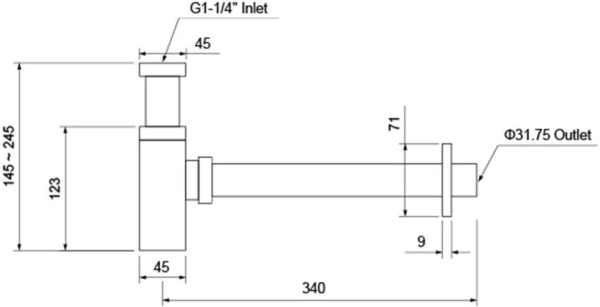 Сифон для раковины Aquatek AQ6013CR бутылочный/квадратный, без выпуска, 1 1/4" горизонтальный/боковой выпуск (в стену), латунь/нержавеющая сталь, цвет хром, для раковины/умывальника