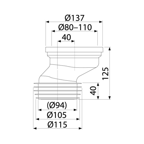 Манжета Alcaplast A991-40 для унитаза эксцентрическая 110х40 мм для вертикального подключения унитаза к стокам