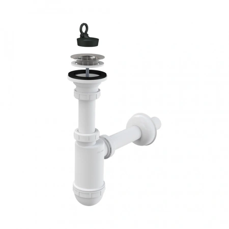 Сифон для мойки Alcaplast A411 бутылочный, с нержавеющей решеткой D63 без штуцерa Ø32 с трубой A411