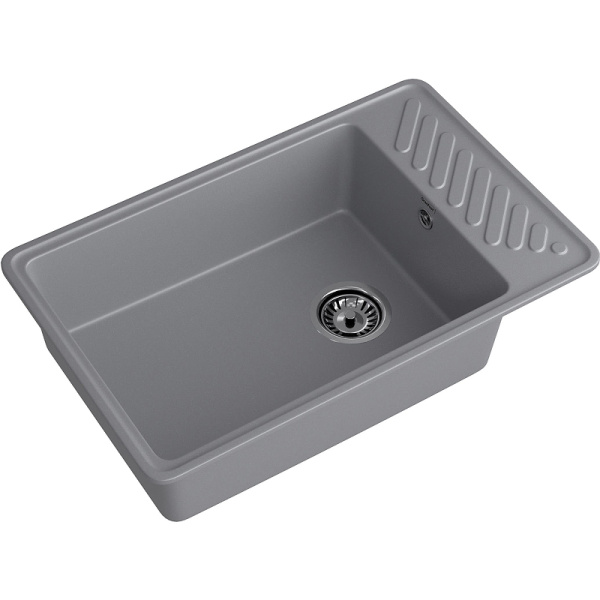 Мойка GranFest QUARZ 51, 75,3х47,6 см, врезная, кварц, прямоугольная, цвет темно-серый, без отверстия под смеситель, слив-перелив, с крылом, оборачиваемая, для кухни