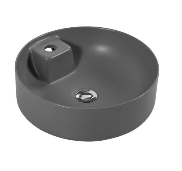 Раковина/умывальник Aquatek Европа, 40,5х40,5 см, накладная, круглая, санфарфор, цвет серый матовый, с отверстием под смеситель, без слив-перелива, умывальник