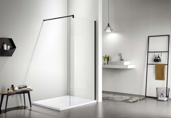 Душевая перегородка Aquatek Walk in с держателем 2000х800, прозрачное стекло, правое/левое, универсальное, прозрачное закаленное стекло 8 мм, профиль оружейная сталь, прямоугольная