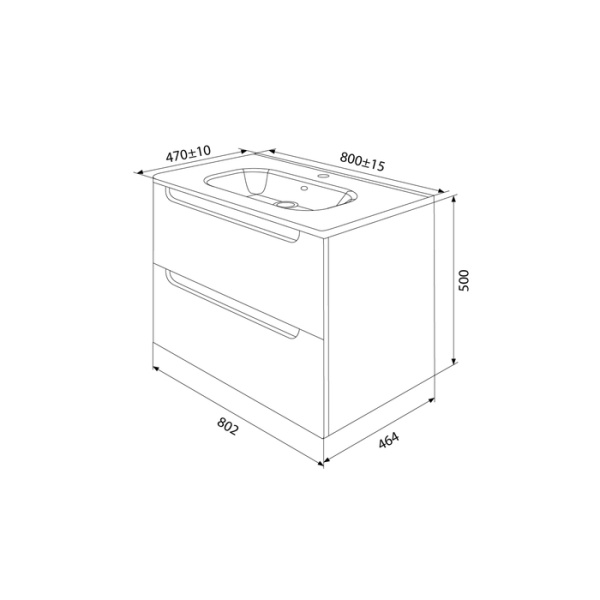 Тумба c раковиной IDDIS Edifice, 802х467х500 мм, подвесная, 2 выдвижных ящика, МДФ/санфарфор, раковина накладная, прямоугольная, отверстие под смеситель, цвет светло-серый EDI80L0i95K