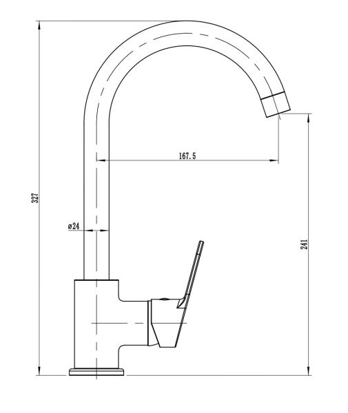 Смеситель для кухни/мойки Voda Aqua однорычажный, поворотный, керамический, R-излив, длина 167 мм, высота 241 мм, латунь, цвет хром