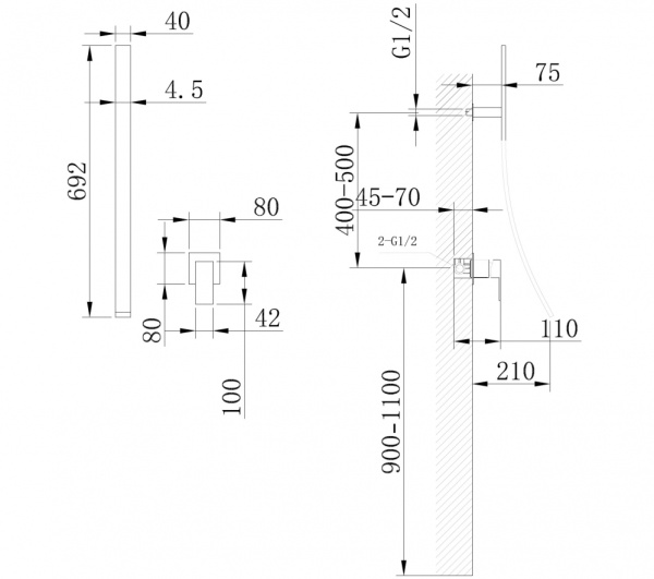 Смеситель для раковины/умывальника ABBER Daheim настенный/скрытого монтажа, однорычажный, неповоротный, латунь, цвет хром AF8209