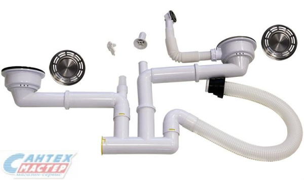 Выпуск для мойки Ukinox Longran с двумя чашами с сифоном S1200
