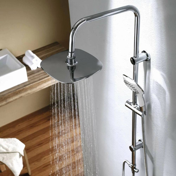 Душевой гарнитур G-lauf UST-1080 высота стойки 960 мм цвет хром, комплект: тропический душ (с верхней лейкой)/стойка/лейка/шланг, наружного монтажа, настенный