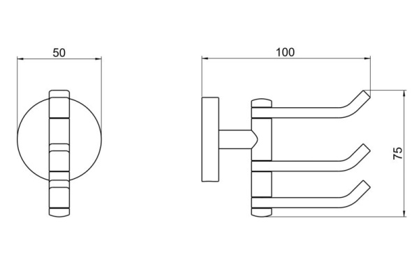 Крючок тройной Aquatek Бетта настенный, нержавеющая сталь/латунь, форма округлая, для полотенец/халатов в ванную/туалет/душевую кабину, цвет оружейная сталь
