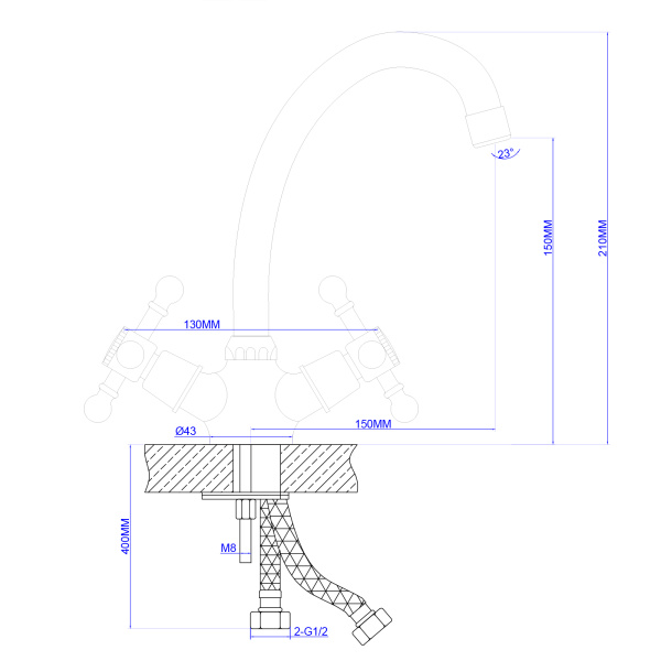 Смеситель для кухни/мойки AQUEDUC двухвентильный, поворотный, длина излива 150 мм, высота 150 мм цинк, цвет хром 346161