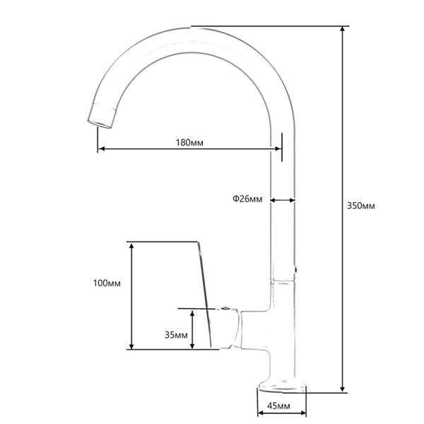 Смеситель для кухни/мойки Esko Calcutta однорычажный, поворотный, R-излив, латунь, высокий излив, длина излива 180 мм, цвет черный CALC519B