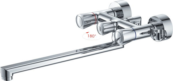 Смеситель для ванны/душа HAIBA CRON двухвентильный, хромированный, настенный, излив длинный 442 мм, поворотный, силумин, цвет хром