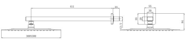 Верхний душ Allen Brau Infinity на подвижном шарнире, держатель 430 мм, квадратная форма, размер 300х300 мм, цвет черный матовый, латунь, монтаж на стену