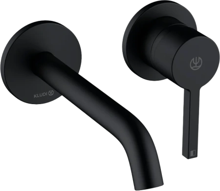 Смеситель для раковины/умывальника KLUDI NOVA FONTE Pura, настенный, однорычажный, неповоротный, длина излива 180 мм, латунь, цвет черный матовый