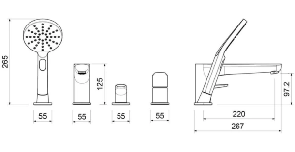 Смеситель для ванны/душа Aquatek Бетта на борт ванны, двухвентильный, неповоротный, длина излива 220 мм, латунь, цвет матовый черный