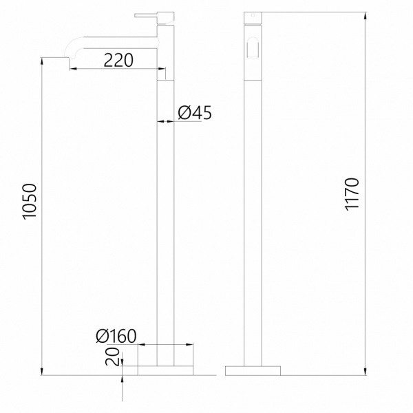 Смеситель для раковины/умывальника ABBER Wasser Kreis напольный, однорычажный, округлый, неповоротный, длина излива 220 мм, латунь, цвет золото матовое