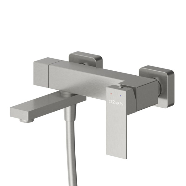 Смеситель для ванны/душа Cezares Slider настенный, однорычажный, поворотный излив, длина 155 мм, керамический, нержавеющая сталь, цвет сатин