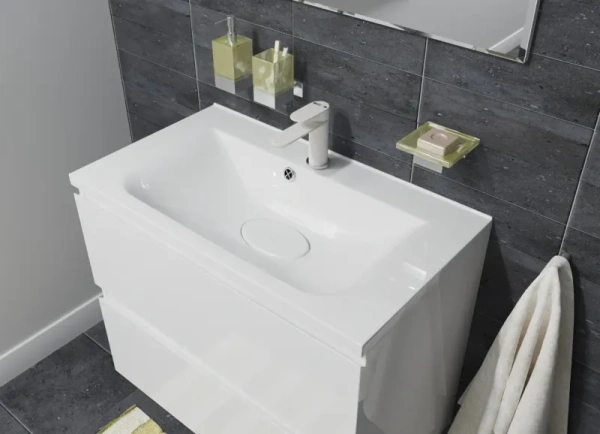 Раковина/умывальник Эстет Kare luxe 70, 700х450х142 мм, встраиваемая сверху, прямоугольная, литьевой мрамор, цвет белый, с отверстием под смеситель, без слив-перелива, умывальник