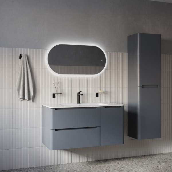 Зеркало IDDIS Uniq 90х45/45х90 см универсальное, с LED/ЛЕД-подсветкой 3в1, два навеса, овальное (капсула), выключатель сенсорный, для ванны, навесное/подвесное/настенное