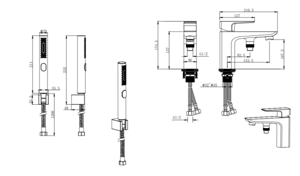Смеситель для ванны Aquatek Вега на борт ванны однорычажный, неповоротный, латунный, длина излива 153 мм, керамический, цвет черный матовый