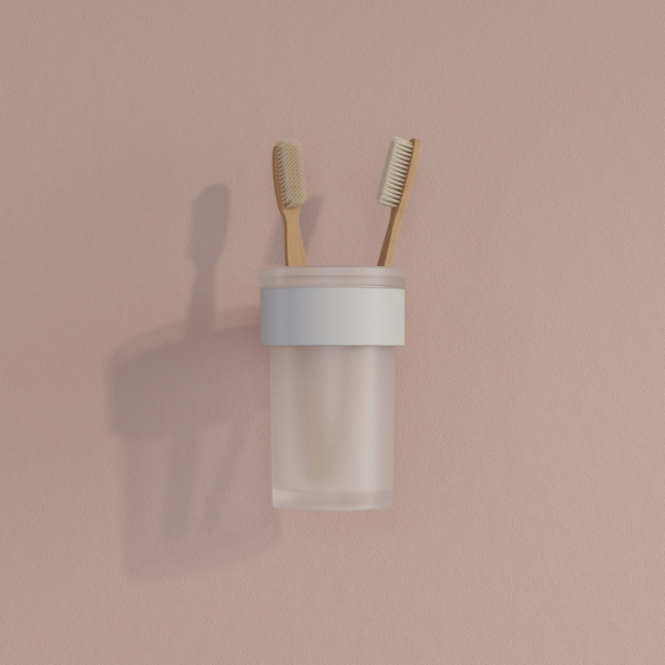 Стакан с держателем IDDIS Petite настенный, нержавеющая сталь/стекло, округлый, для душа/ванны/зубных щеток, в ванную комнату, цвет белый матовый PETWTSGi45