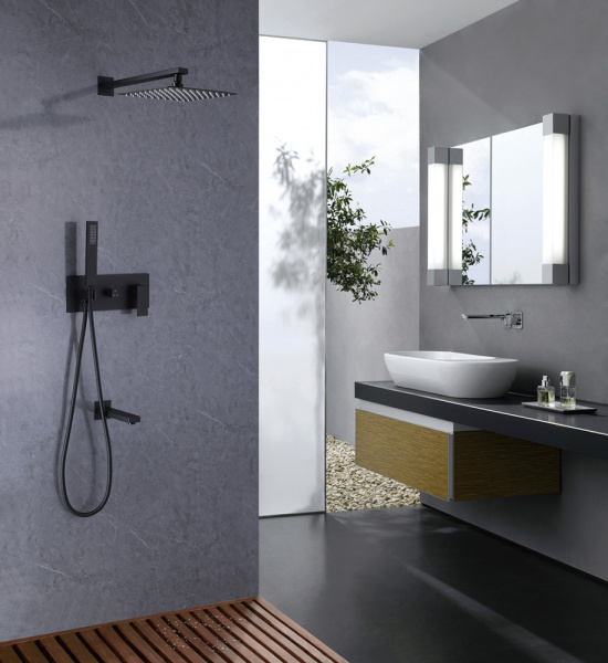 Душевая система ABBER Daheim AF8217B скрытого монтажа с изливом, черный матовый