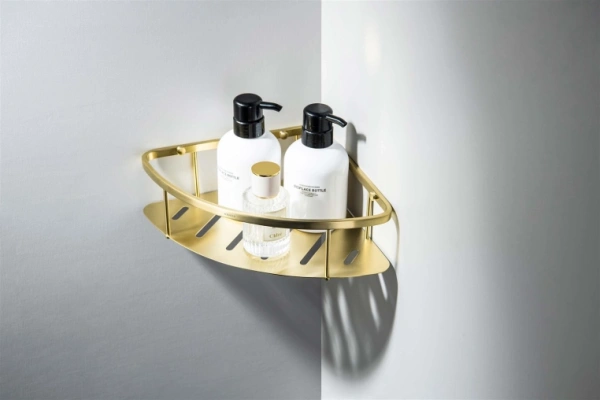 Полка-корзина Aquatek AQ4926BG настенная/подвесная, 218х218 мм нержавеющая сталь, угловая, для ванных принадлежностей, в ванную/туалет/душевую кабину, цвет шлифованное золото