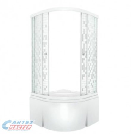 Душевой уголок Тритон Стандарт Б1 90х90х199 см, с глубоким/высоким поддоном, полукруглый, стекло мозайка, (с сифоном) без крыши, раздвижной, акриловый,  стеклянный, пластиковый, белый профиль, без антискольжения, комплект, угловой, четверть круга