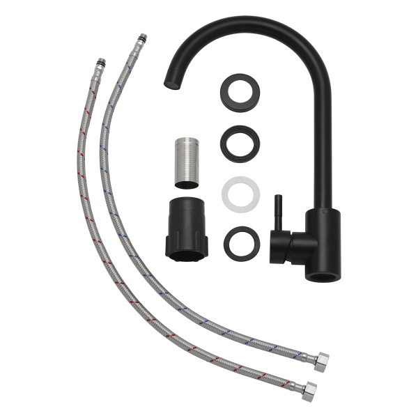 Смеситель для кухни/мойки AQUEDUC однорычажный, поворотный, керамический, длина излива 185 мм, высота 250 мм, нержавеющая сталь, цвет черный матовый 345322