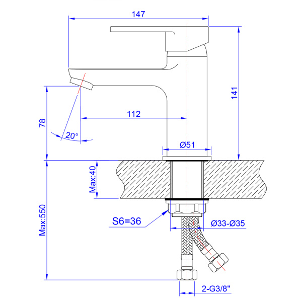 Смеситель для раковины/умывальника AQUEDUC однорычажный, неповоротный, керамический, длина излива 112 мм, высота 78 мм латунь, цвет хром 345398
