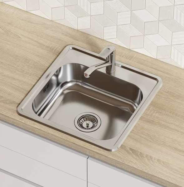 Мойка IDDIS Strit 485x485x180 мм толщина 0,8 мм, врезная, сталь, квадратная, цвет сталь, полированная, с отверстием под смеситель, для кухни STR48P0i77S 