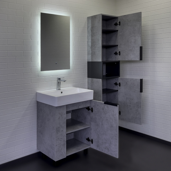 Тумба с раковиной Comforty Асти-60Н размер 60х86х45,5 см напольная, 1 распашная дверца, ЛДСП/МДФ, прямоугольная, цвет- бетон светлый/раковина Comforty CF3WL032 прямоугольная, цвет белый, встраиваемая