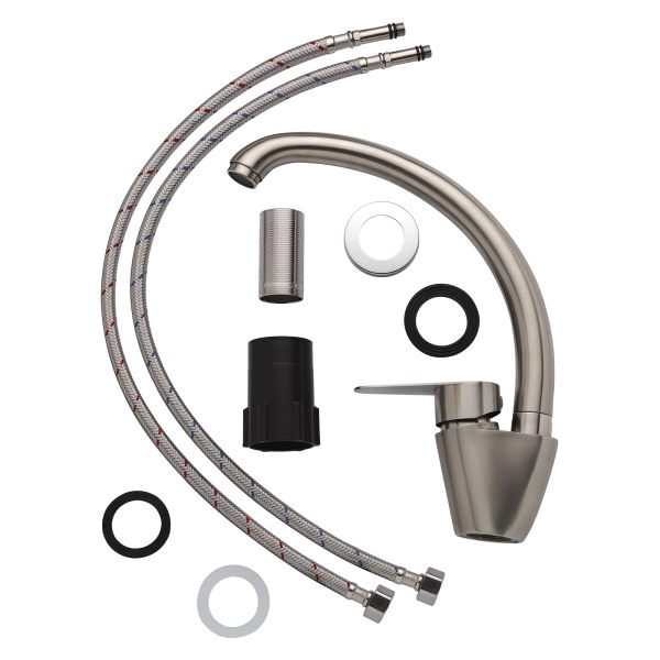 Смеситель для кухни/мойки AQUEDUC однорычажный, поворотный, керамический, высота излива 250 мм, нержавеющая сталь, цвет сталь 345711