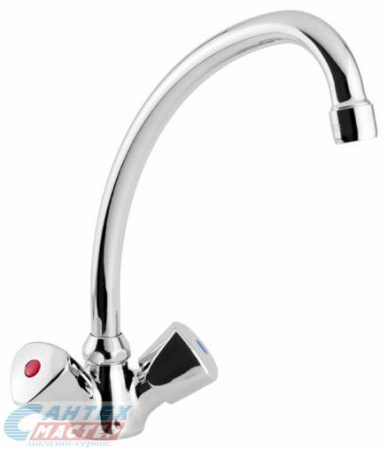 Смеситель для кухни/мойки Mofem Evrosztar 105 двухвентильный, резиновый, с высоким поворотным изливом, длина 200 мм, латунь, цвет хром, 140-0001-05